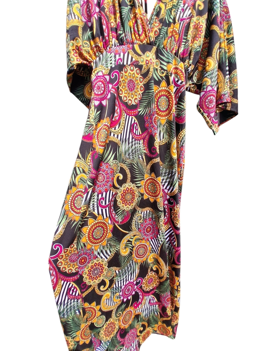 Touch Me Floral Multi-Color Maxi Dress with V-Neck and Tie Waist Woman's - Picture 9 of 11